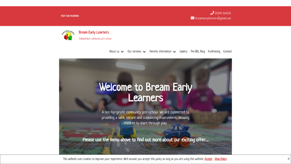 Screenshot of the Bream Early Learners website