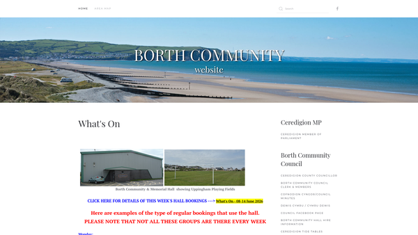 Screenshot of the Borth Sports And Playing Fields Association website