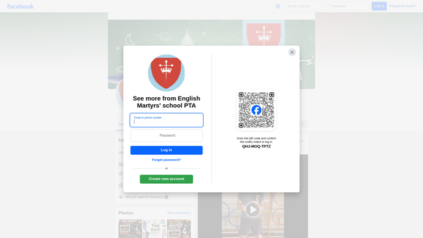 Screenshot of the English Martyrs Parent Teachers Association website