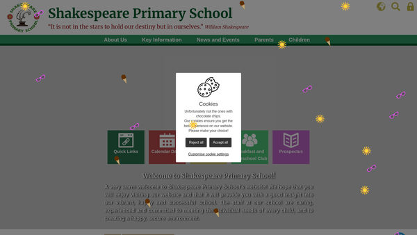 Screenshot of the Shakespeare C.p. School Home School Association website