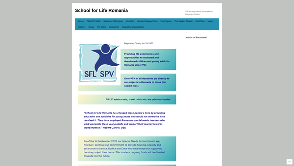 Screenshot of the School For Life Romania website