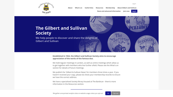 Screenshot of the The Gilbert And Sullivan Society website