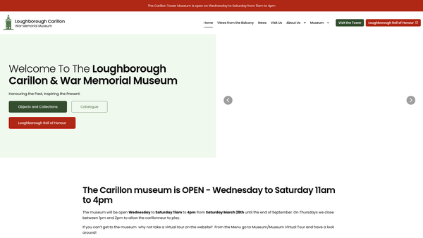 Screenshot of the The Loughborough War Memorial Museum website