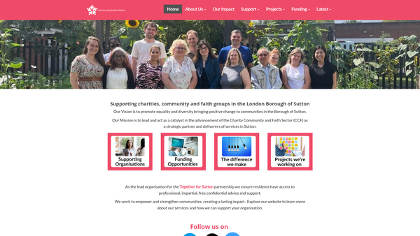 Screenshot of the Community Action Sutton website