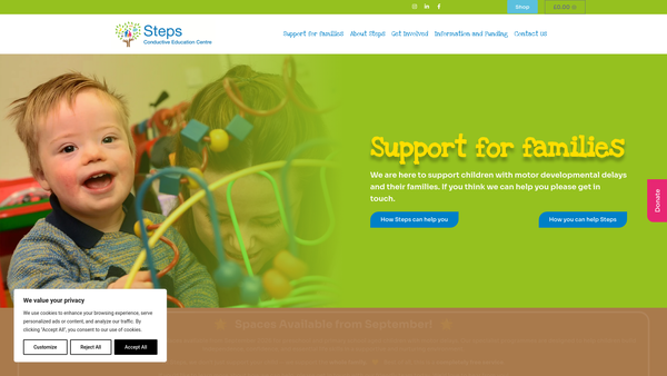 Screenshot of the Steps Conductive Education Centre website