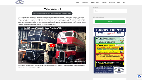 Screenshot of the The Cardiff Transport Preservation Group website