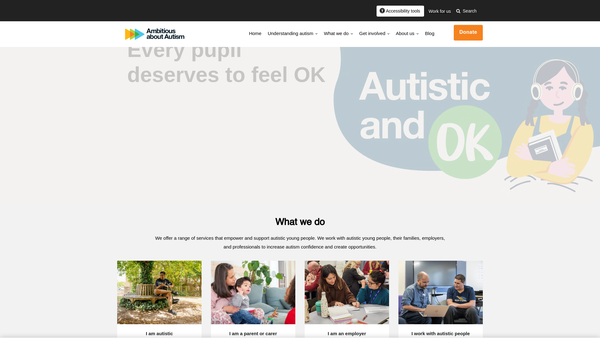Screenshot of the Ambitious About Autism website