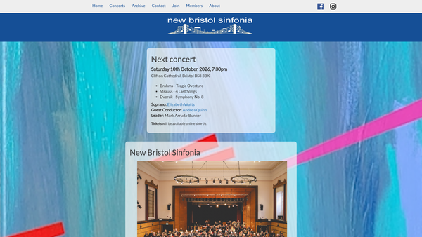 Screenshot of the New Bristol Sinfonia website