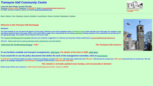 Screenshot of the Tremayne Hall website