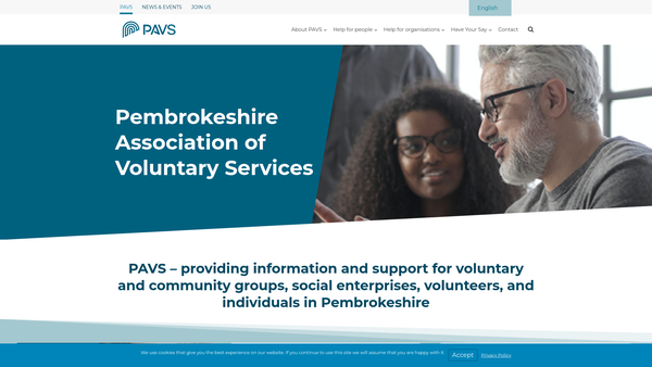 Screenshot of the Pembrokeshire Association Of Voluntary Services website