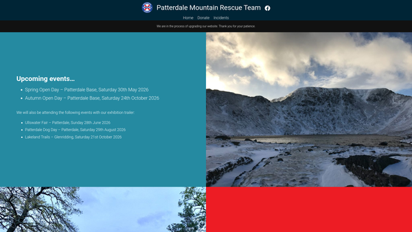 Screenshot of the Patterdale Mountain Rescue Association Limited website