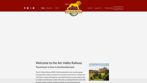 Screenshot of the The Aln Valley Railway Trust website