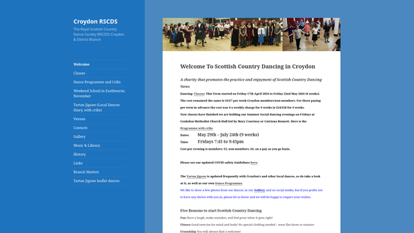 Screenshot of the The Royal Scottish Country Dance Society Croydon And District Branch website