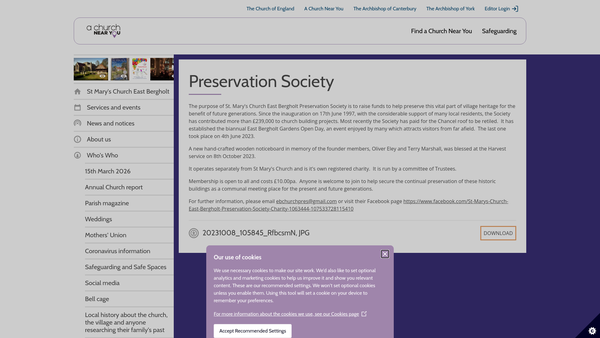 Screenshot of the St Mary's Church East Bergholt Preservation Society website