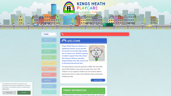 Screenshot of the Kings Heath Playcare website