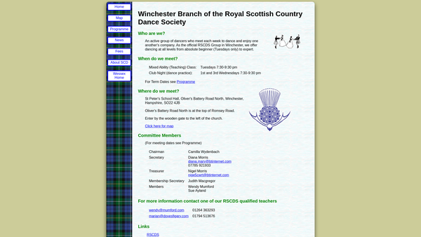 Screenshot of the Royal Scottish Country Dance Society Winchester Branch website
