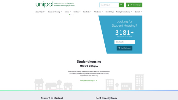 Screenshot of the Unipol Student Homes website