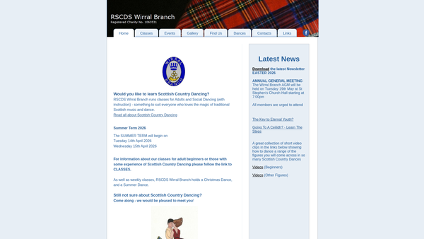 Screenshot of the The Royal Scottish Country Dance Society Wirral Branch website