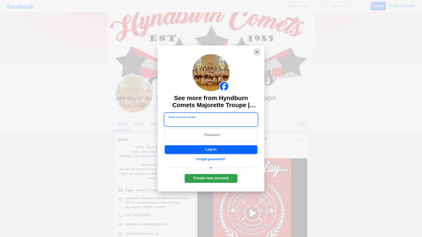 Screenshot of the Hyndburn Comets Majorette Troupe website