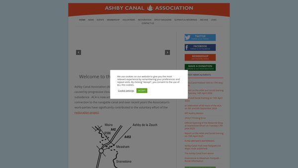 Screenshot of the Ashby Canal Association website