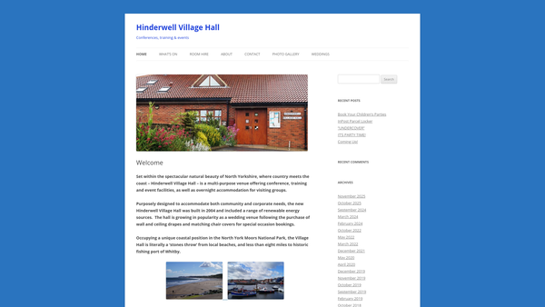 Screenshot of the Hinderwell Village Hall website