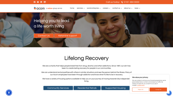 Screenshot of the Acorn Recovery Projects website
