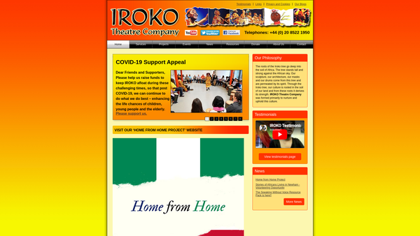 Screenshot of the Iroko Theatre Company website
