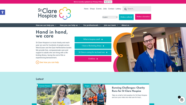 Screenshot of the St Clare West Essex Hospice Care Trust website
