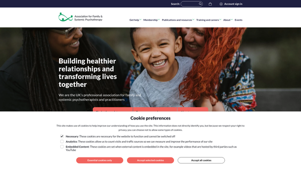 Screenshot of the Association for Family and Systemic Psychotherapy website