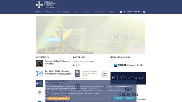 Screenshot of the Catholic Independent Schools Conference website