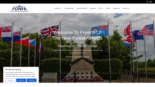 Screenshot of the Friends Of New Forest Airfields website