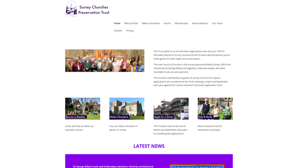 Screenshot of the Surrey Churches Preservation Trust website