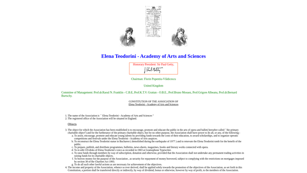 Screenshot of the Elena Teodorini Academy Of Arts And Sciences website