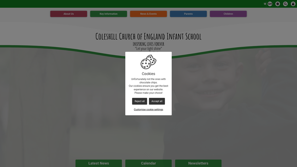 Screenshot of the Coleshill C Of E First School Fund website