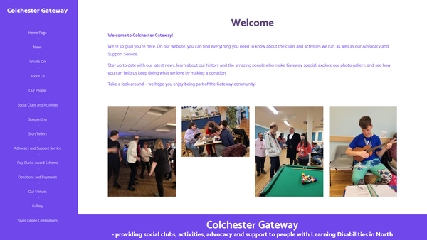 Screenshot of the Colchester Gateway Clubs website