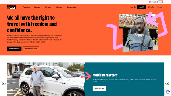 Screenshot of the Transport For All website