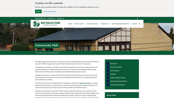 Screenshot of the Watton-At-Stone Community Hall website