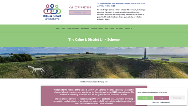 Screenshot of the Calne And District Community Link Scheme website