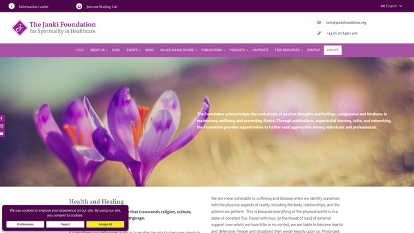 Screenshot of the The Janki Foundation For Spirituality In Health Care website
