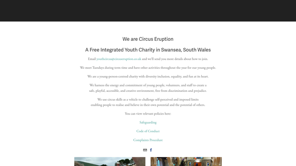 Screenshot of the Circus Eruption website