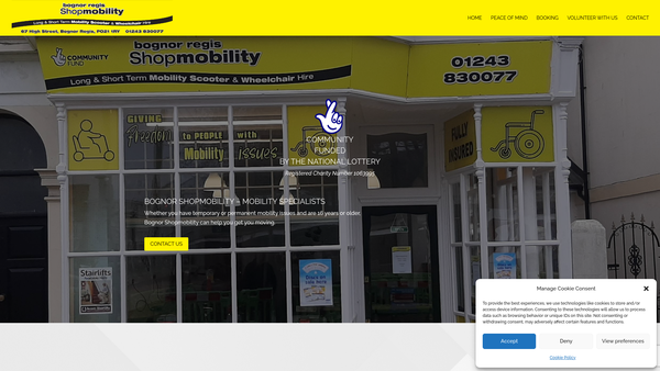 Screenshot of the Bognor Regis Shopmobility website