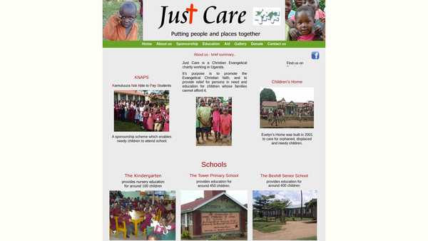 Screenshot of the Just Care website
