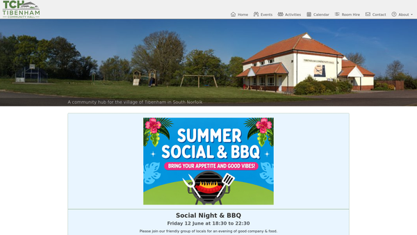 Screenshot of the Tibenham Community Hall website