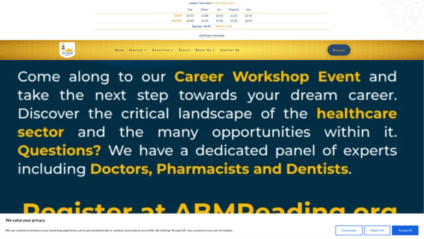 Screenshot of the Abu Bakr Masjid website