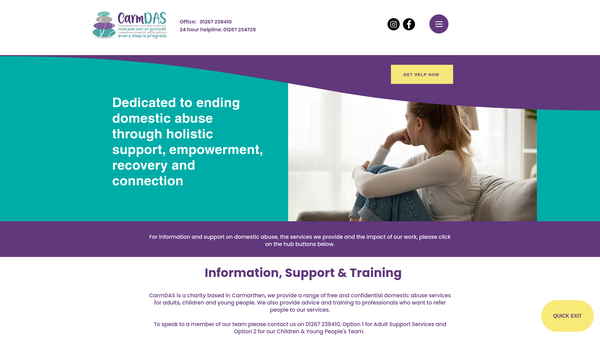 Screenshot of the Carmarthen Domestic Abuse Services Ltd website