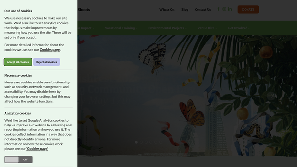 Screenshot of the Roots And Shoots website