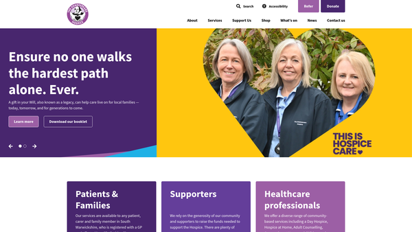 Screenshot of the The Shakespeare Hospice website
