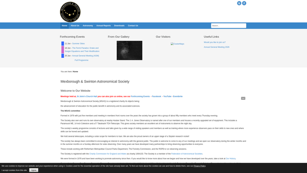 Screenshot of the Mexborough And Swinton Astronomical Society website