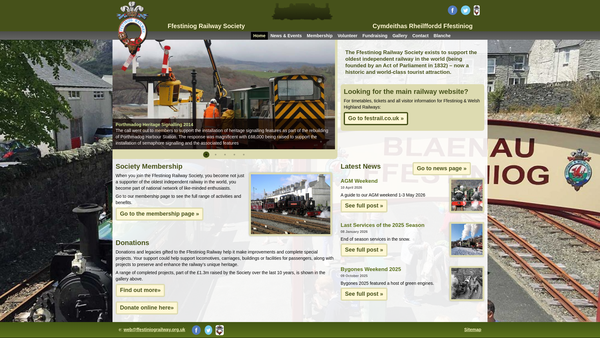 Screenshot of the Ffestiniog Railway Society website