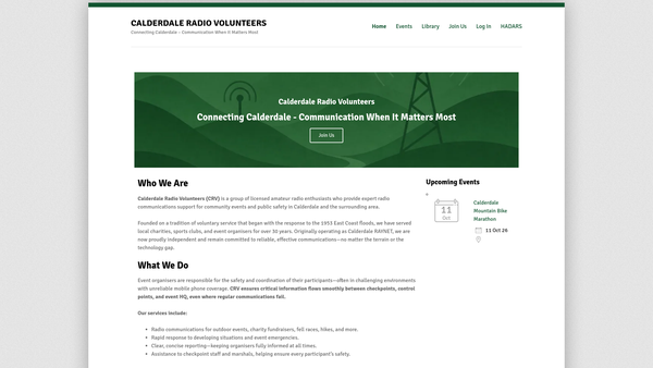 Screenshot of the Calderdale Radio Volunteers website